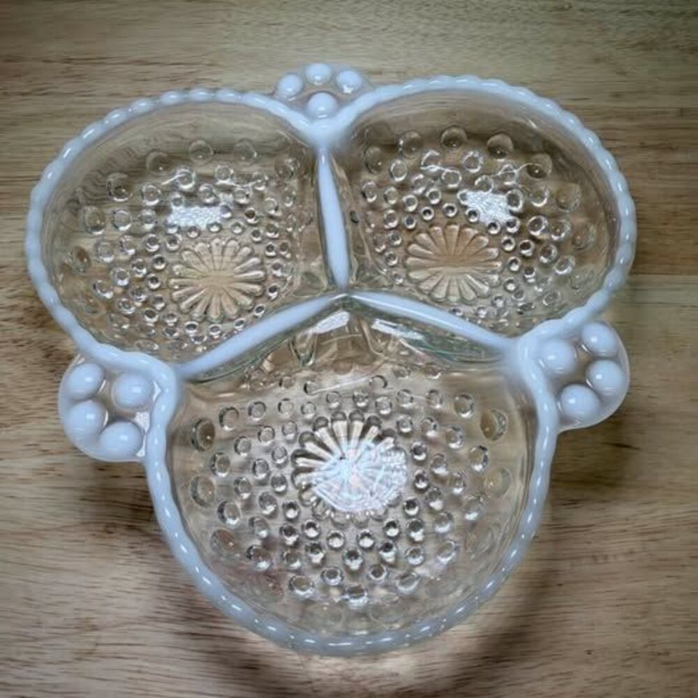 Fenton Hobnail French Opalescent 3-Part Relish Dish